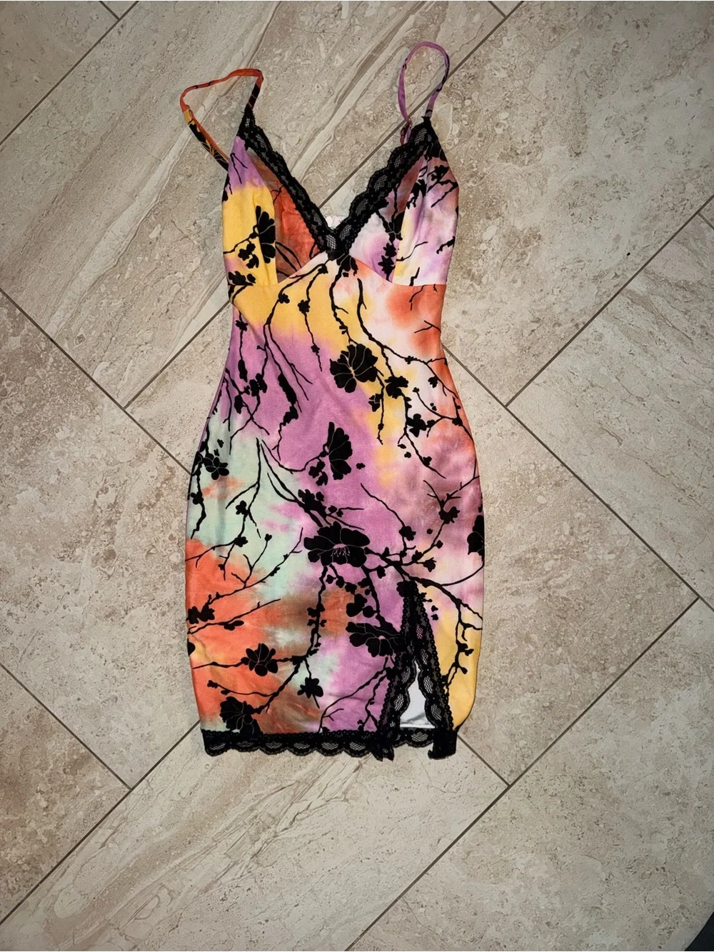 Princess Polly Multicolor Watercolor Lace-Trim Mini Dress - Picture 3 of 5
